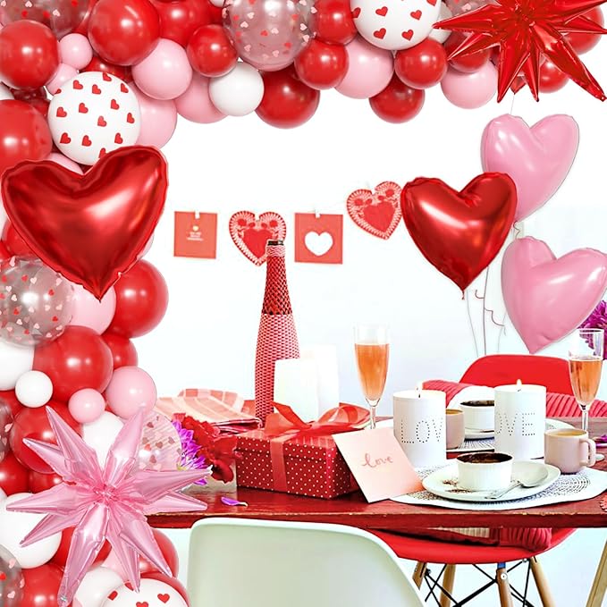 Ouddy Life 169Pcs Valentines Day Balloons Garland Arch Kit, Pink Red White Confetti Heart Balloon for Women Girls Valentine's Mother's Day Wedding Bachelorette Engagement Anniversary Party Decorations