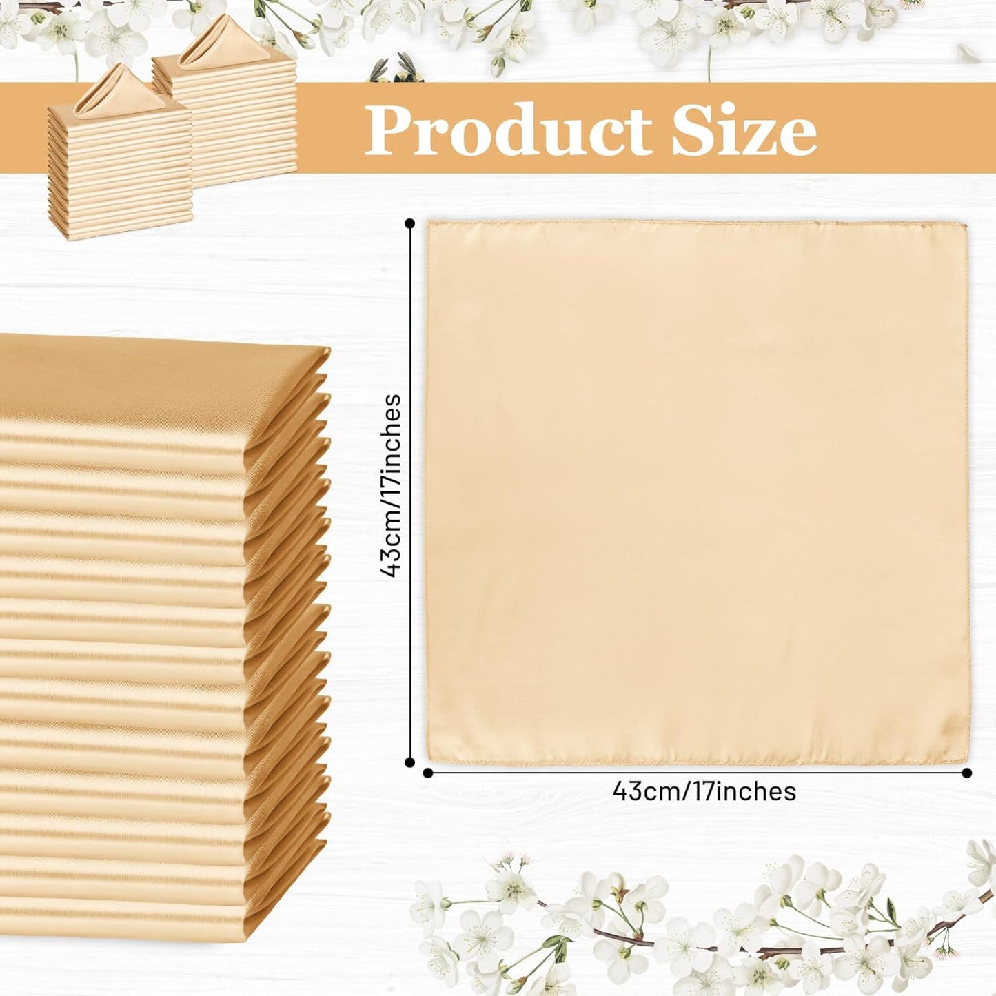 Bailarina 120 Pack Gold Satin Napkins,17x17 Inches Wedding Napkins Square Soft Silky Table Napkins Bulk Decorative Elegant Cloth Napkin for Party Decoration, Banquet,Wedding,Graduation