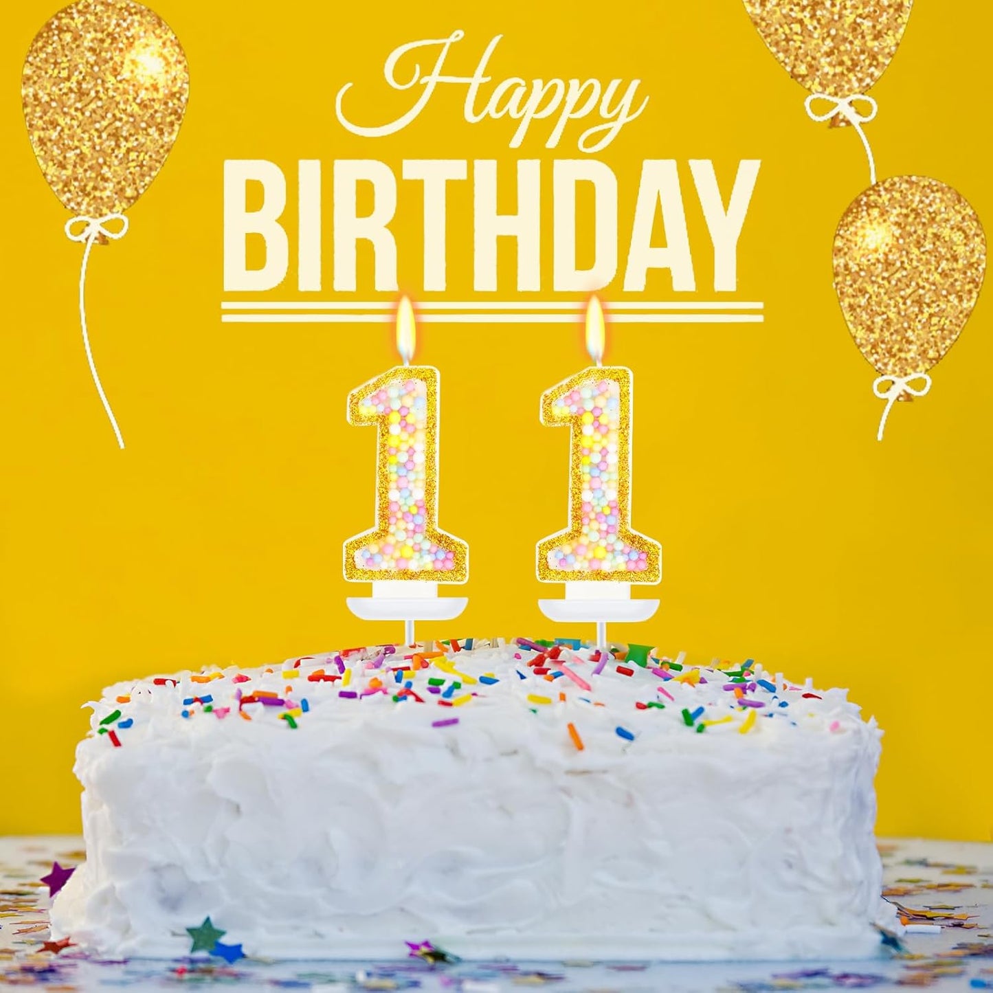 11th Birthday Candle for Cake, Colorful Macaron Numeral Candles for Boys/Girls, Birthday Party Cake Decorations, Golden Cake Topper for Birthday Party Supplies (Number 11)