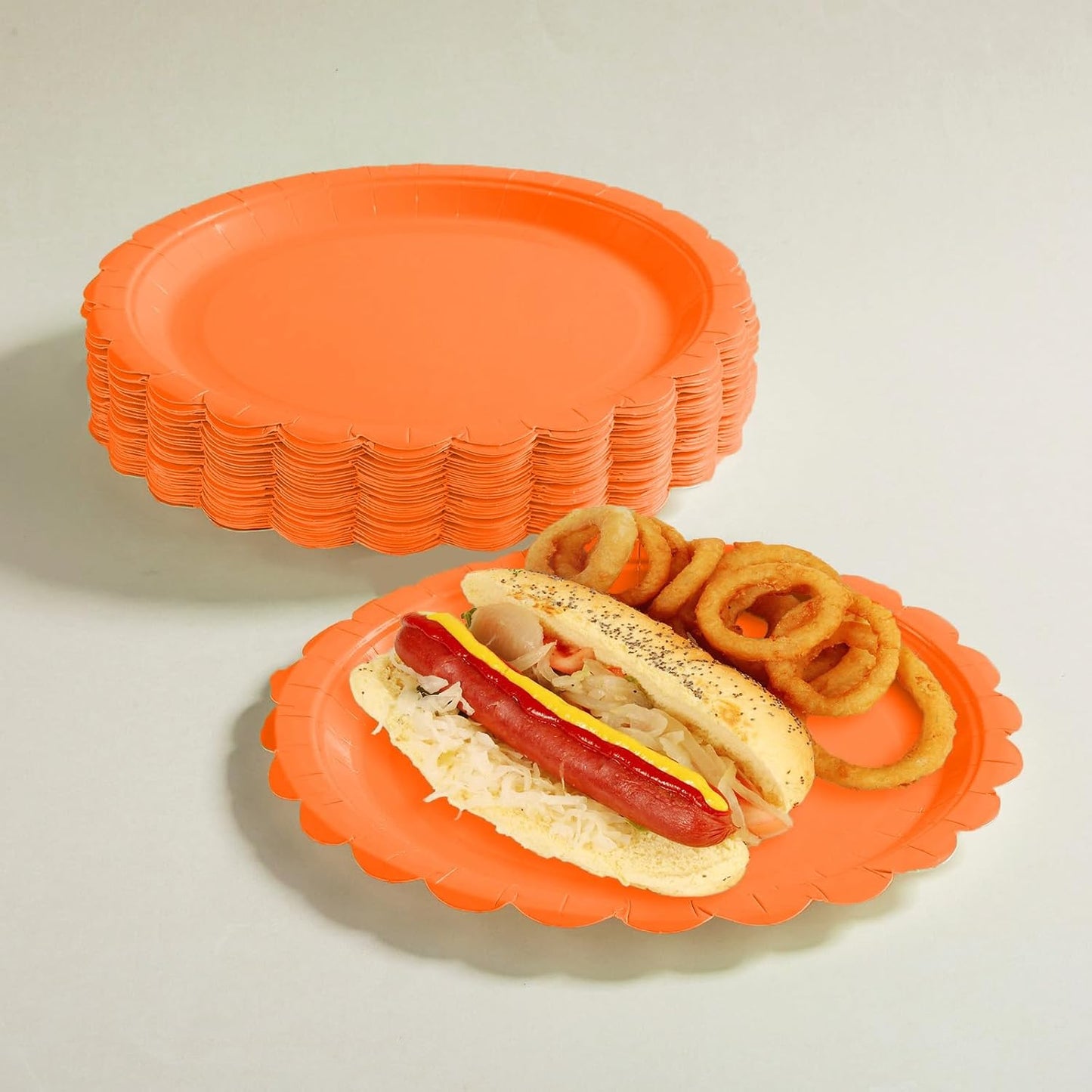 BEFORYOU 50PCS Scalloped Disposable Paper Plates Dessert Cake Party Plates for Baby Shower, Wedding,Bridal Shower Birthday Party Supplies (Orange, 7IN)