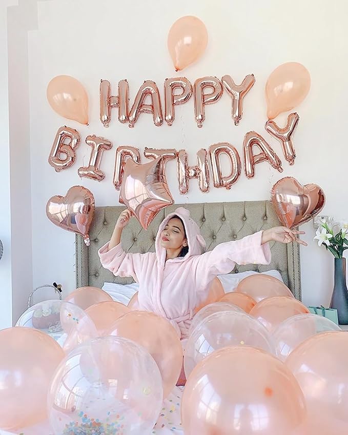 [52 PCS] 16" Foil Rose Gold Letter Balloons 2 Sets of A-Z, Mylar Aluminum Hanging Alphabet for Romance Valentine's day Graduation New Year eve Birthday Party Decorations