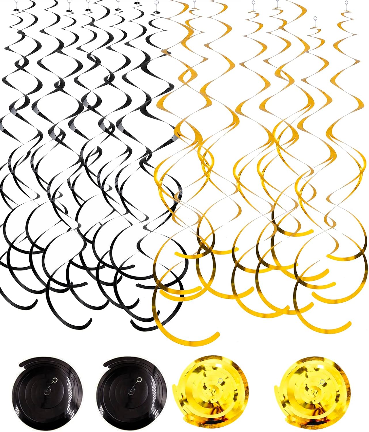 30Pc Gold and Black Party Party Swirl Decorations Foil Swirl Hanging Decoration Plastic Streamer for Ceiling 22 in