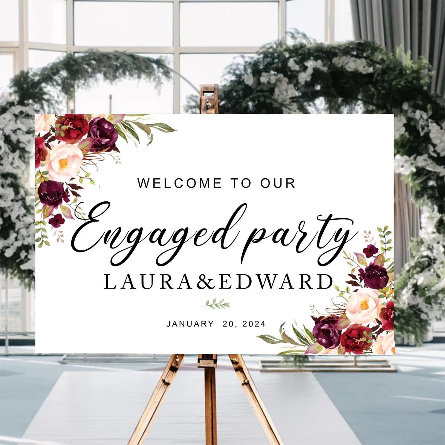 Blush Pink & Burgundy Engagement Party Sign - Welcome Signs for Ceremony