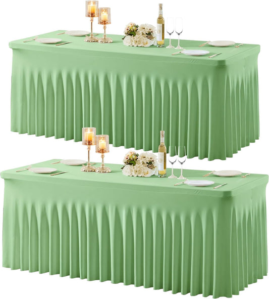 Besutolife 2 Pack Sage Green Spandex Tablecloth for 6ft Rectangle Tables Fitted Table Cloth Stretch Table Covers Skirt 6ft Rectangular Tablecloths for Banquet Parties Wedding Decorations