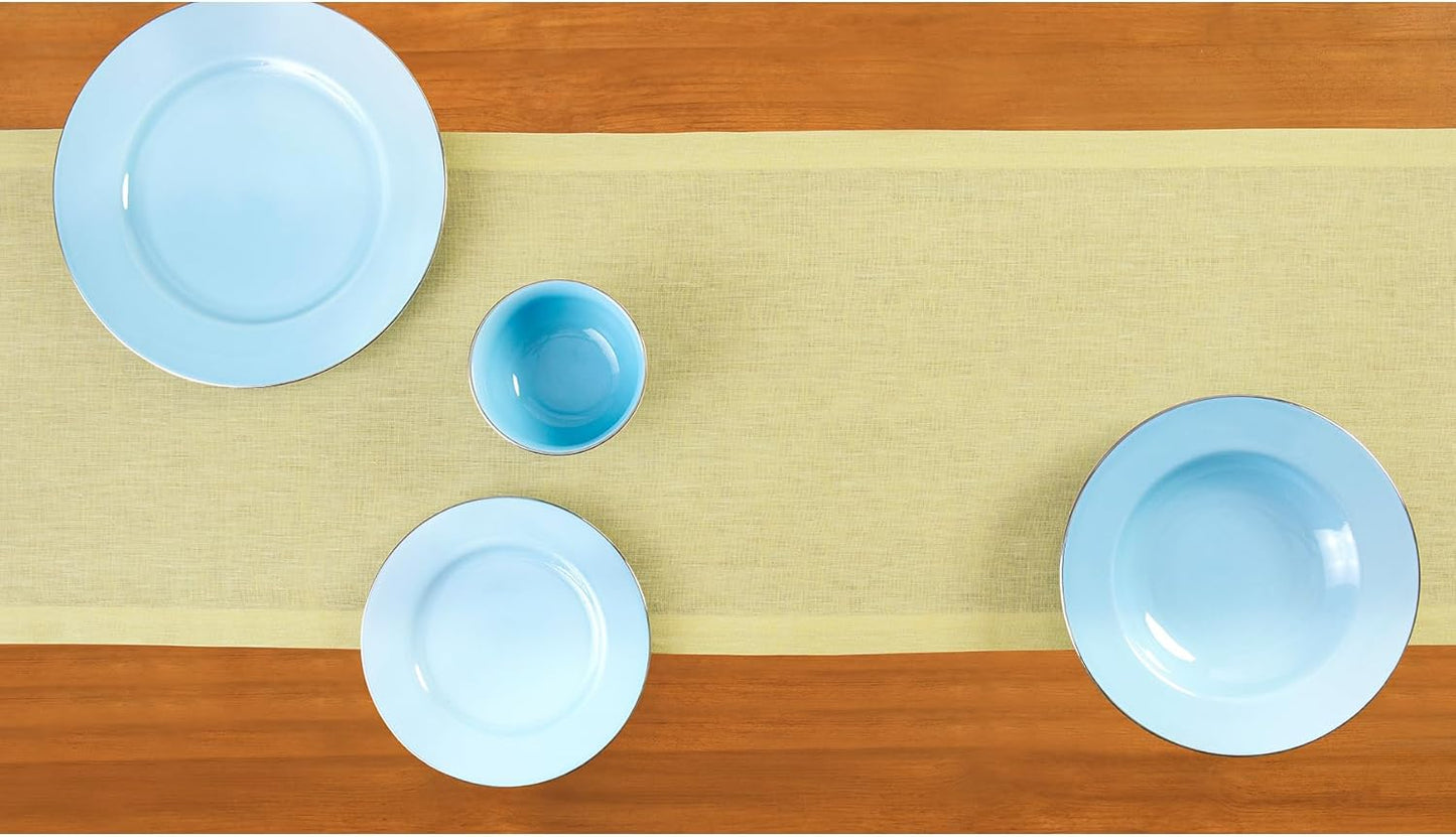 Solino Home Linen Table Runner 120 Inches Long - Athena, 100% Pure Linen Chambray Yellow 14 x 120 Inch Table Runner for Dining