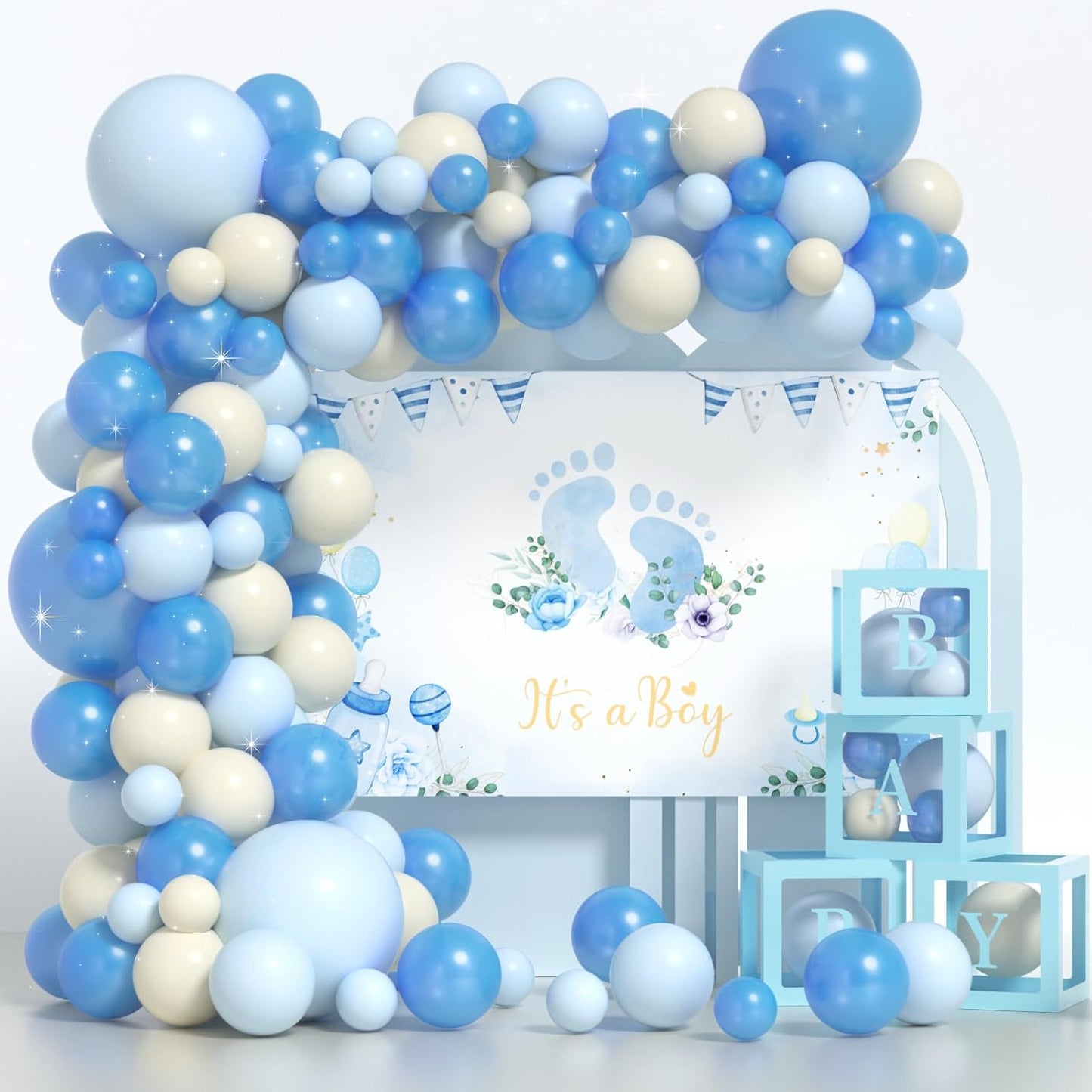 Baby Shower Balloons - Boy Baby Showers Decor ， Baby Showers Decorations ， Baby Shower Decors ， Carry a Background Cloth And 4 Baby Balloon Boxes