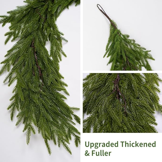 Norfolk Pine Garland,2Pcs 6ft Real Touch Norfolk Pine Garland Realistic Artificial Greenery Christmas Garland for Table, Mantle, Wall, Indoor, Outdoor Christmdas Decorations