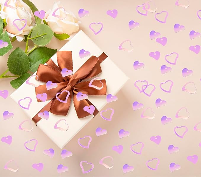 ONLYKXY 1200Pcs Love Heart Shaped Confetti, Table Wedding Decoration, Glitter Confetti for Wedding Party (Glitter Pinkish Purple)