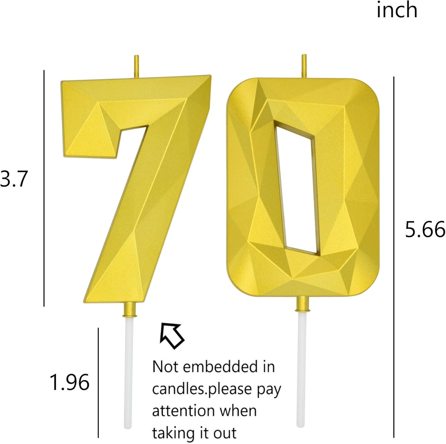 DERVENTA Large Birthday Candle Number 3D Gold 3.7 inch Party Celebration Anniversary Decoration Cake Topper 1 Piece (Number 70 Gold)
