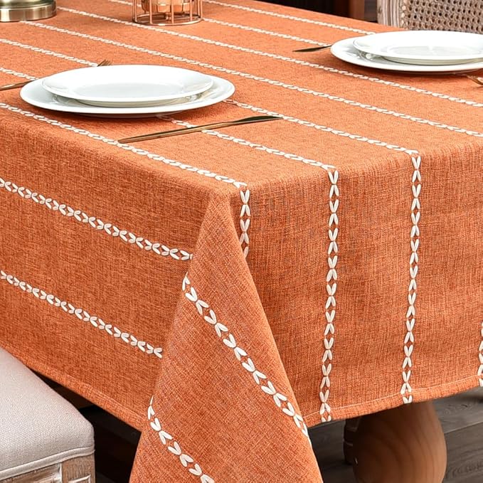 Zobesta Orange Table Cloth Rectangle Table 86 x 53 Inch, Farmhouse Tablecloth Cotton Tablecloth for Rectangle Tables,Washable Dining Table Cover for Halloween,Thanksgiving, Dining, Outdoor,Fall