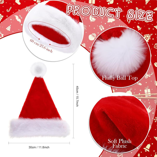 Ramede 36 Pcs Christmas Hats Adult Red/Green/Blue Plush Santa Hats Bulk for Women Men Christmas Xmas Holiday Costume