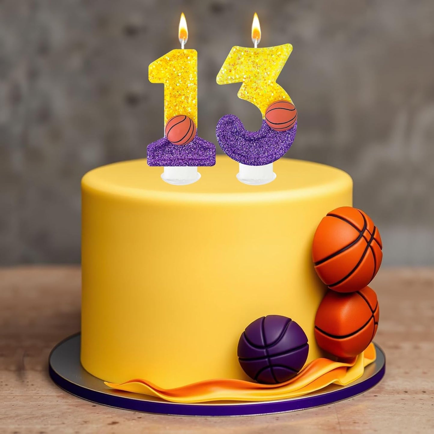 HXOUSE Basketball Number 3 Birthday Candles - Purple Gold Birthday Candles for Cake, 3 Candle for Basketball Theme Cake Topper, Boys Sport Party Decorations Gifts (No.3)