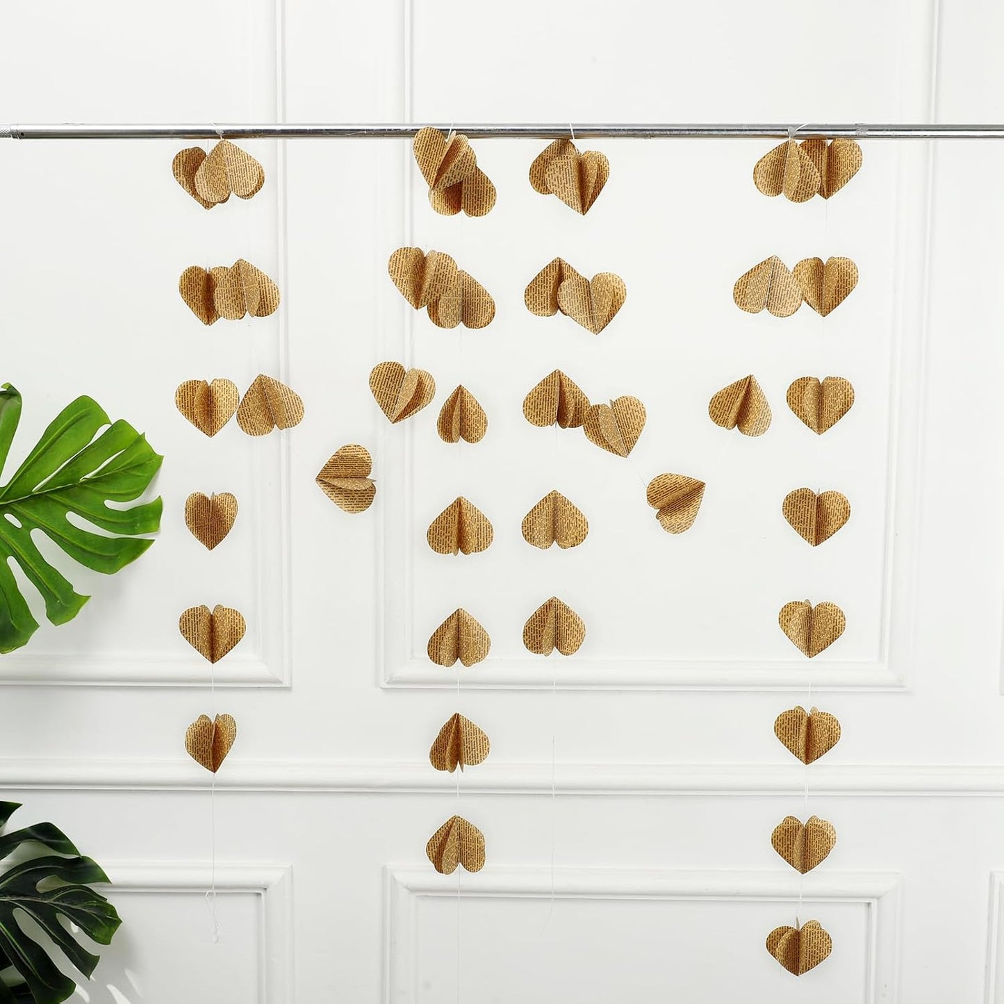4 Pack 3D Heart Garland Vintage Pages Recycled Book Garland Newspaper Bunting Party Nursery Strand String Banner Wedding Holiday Christmas Decorate (Vintage Heart)