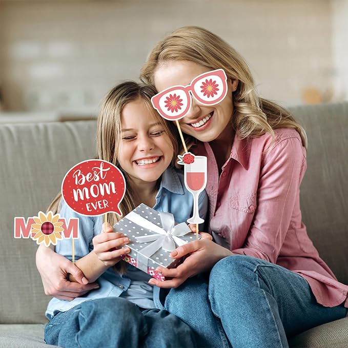 Generic 30 PCS Mother's Day Photo Booth Props Mom Selfie Decoration for Adults Kids Funny Photography Supplies, Mother's Day Photo Booth Props Kit for Mother's Day Party Decorations