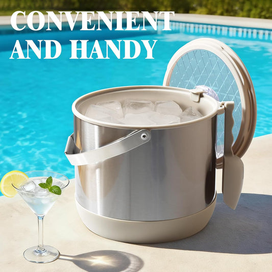 5Quart/4.8L Insulated Ice Bucket with Scoop & Lid, Double-Wall Ice Bucket,Large Party Bucket BPA Free for Cocktail Bar, Champagnes (White)