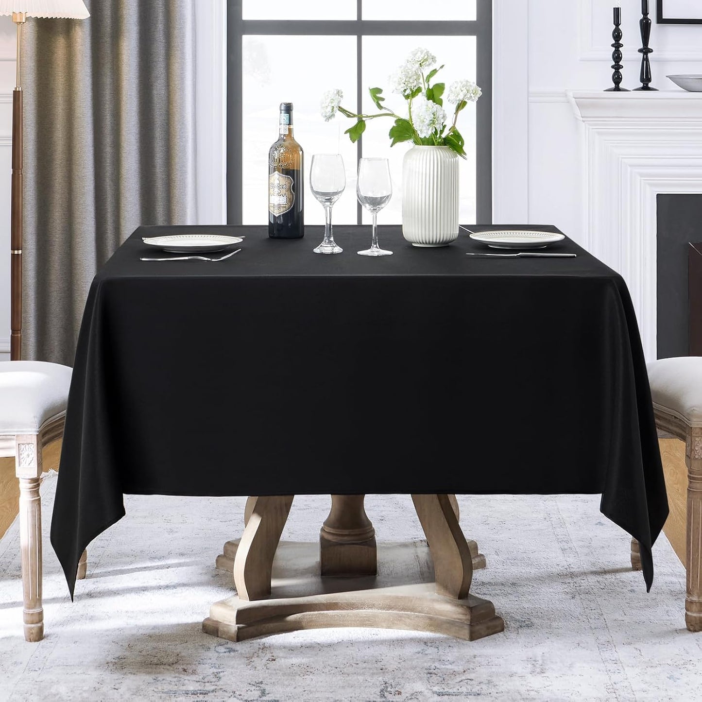 Square Tablecloth 52 x 52 Inch Black 8 Pack Tablecloths Stain-Wrinkle Resistant Washable Polyester Table Cloths for Holiday, Buffet Parties,and Wedding