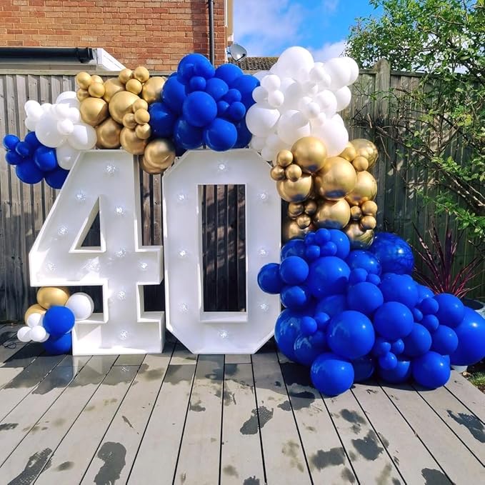 Royal Blue and Gold Balloons Garland Arch Kit, 162pcs Royal Blue White Chrome Gold Confetti Balloons for Graduation Anniversary Wedding Baby Shower Birthday Party Decorations