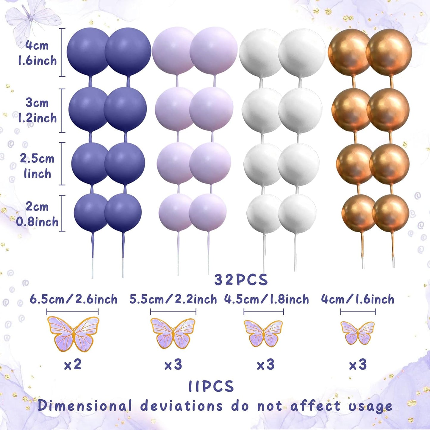 47PCS Purple Butterfly Cake Topper,Butterfly Cake Decorations Include Cake Toppers Pink Gold Balls for Baby Shower Wedding Birthday Bridal Shower Party Decor(Purple)