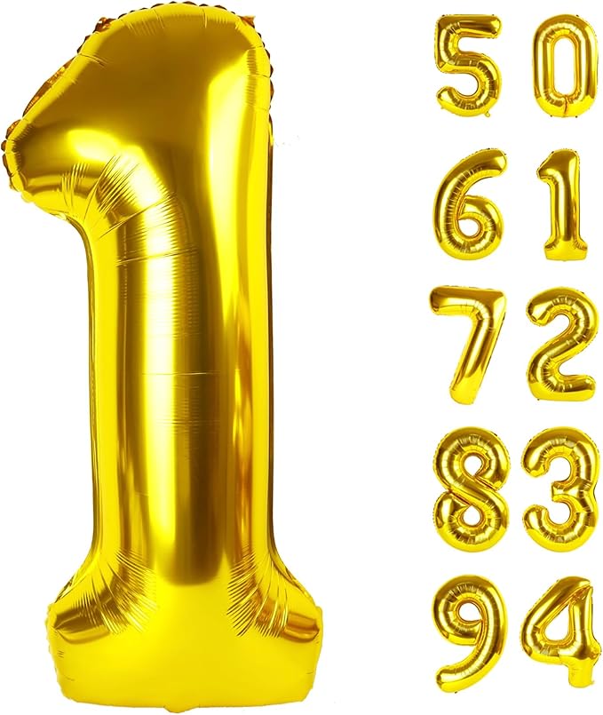 40 Inch Gold 1 Balloon for First Birthday, Gold One 1st Number Balloon Birthday Decorations, 10th 21st, Giant Number 1 Balloon