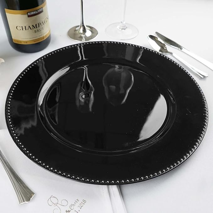 Efavormart 6 pcs 13" Black Beaded Round Charger Plates for Tabletop Decor Holiday Wedding Catering Event Decoration