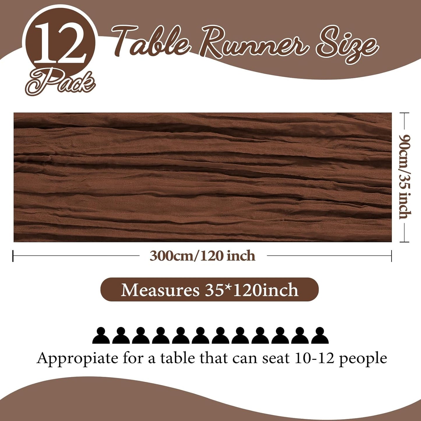 12 Pack 10FT Brown Cheesecloth Table Runner Fall Table Runner 35x120 Inch Gauze Rustic Boho Cheese Cloth for Thanksgiving Wedding Decor Birthday Party Bridal Baby Shower Table Centerpiece Decoration