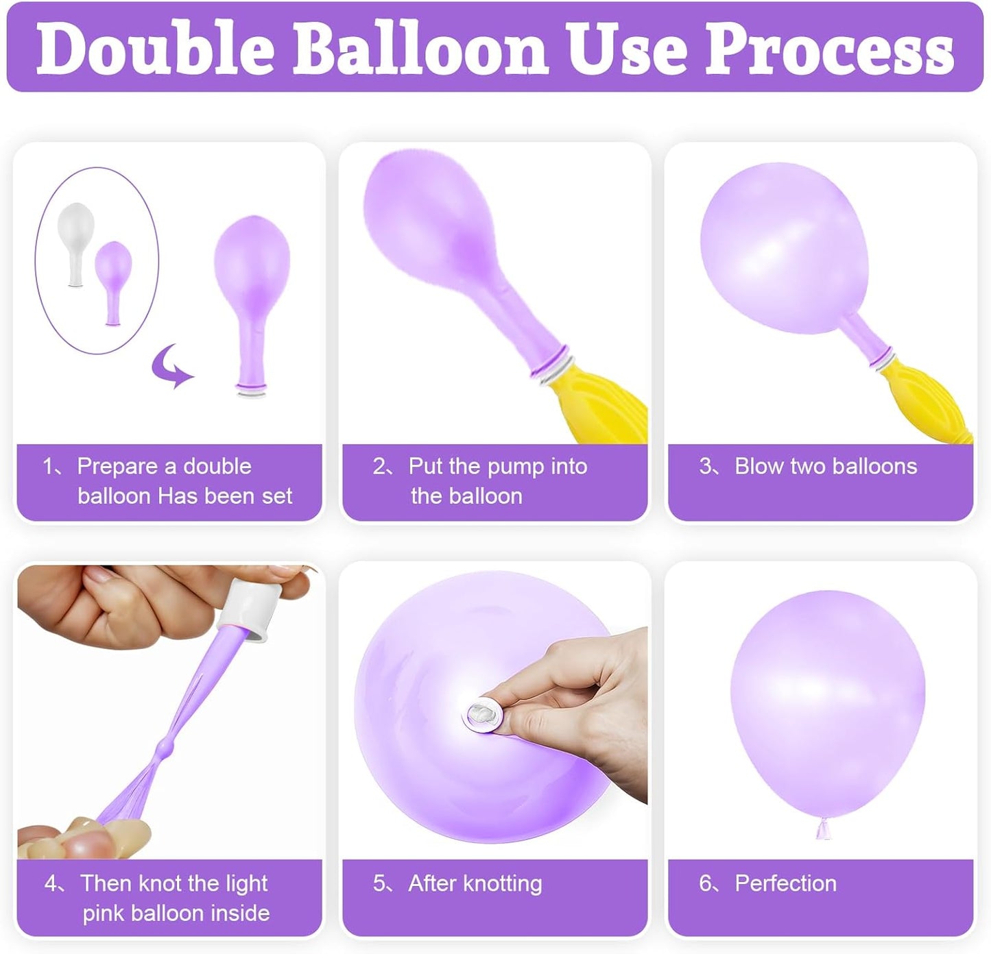 Double Stuffed Pearl Purple Balloons Different Size 60 Pcs 5/10/12/18 Inch Light Purple Balloons Garland Arch kit for Wedding Bridal Shower Anniversary Birthday Engagement Decor