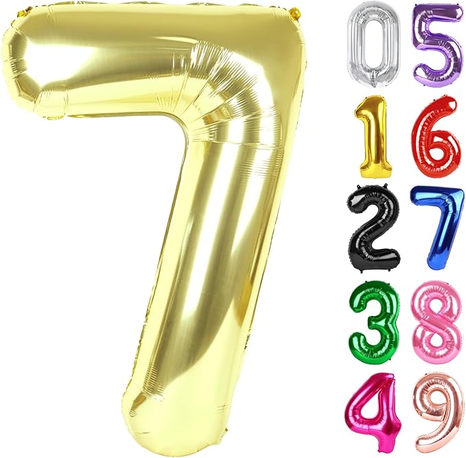 Light Gold Number 7 Balloon 40 Inch, 7th Birthday Party Decorations for Children, Giant 7 Foil Balloon for Party Supplies