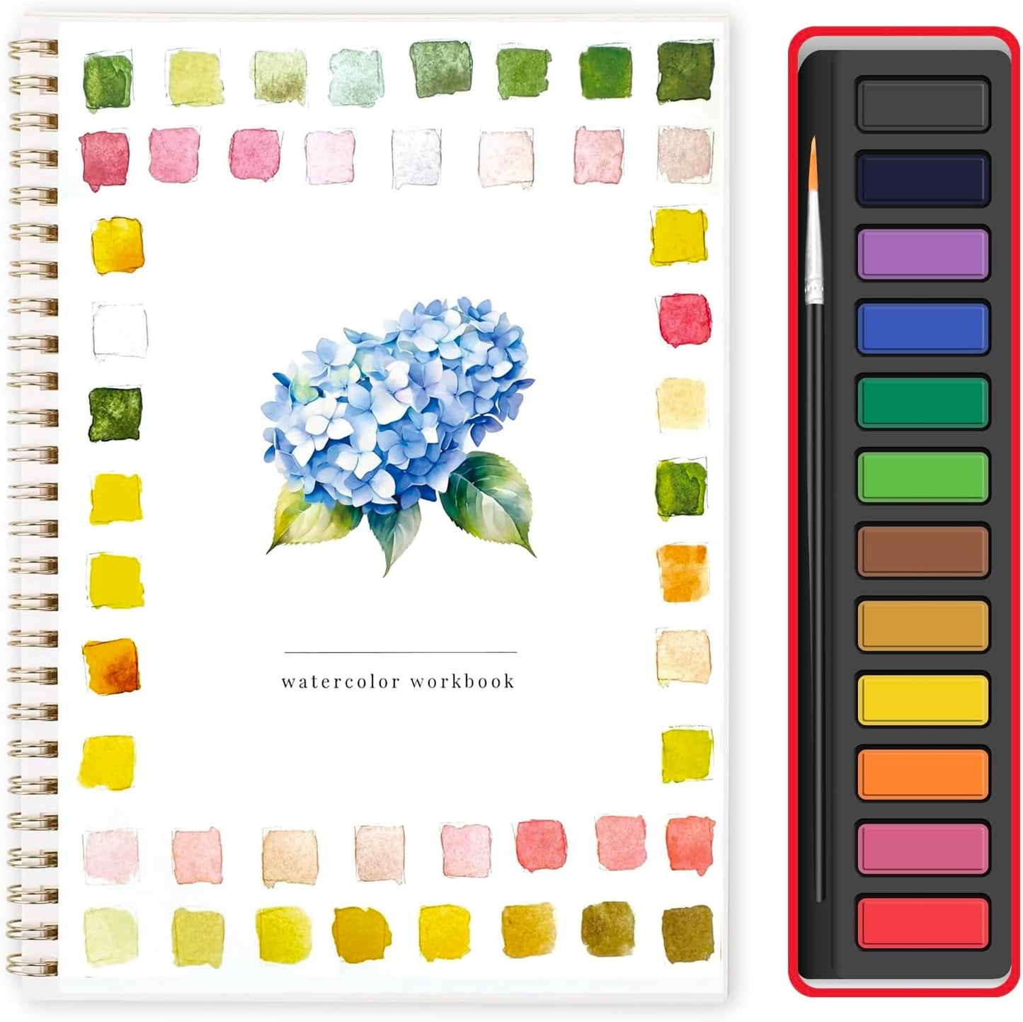 Watercolor Workbook, Water Coloring Book,Watercolor Paint Set, Beginner-Friendly Watercolor Workbooks, with 12 Colors Watercolor Paint Set with Paint Brush - Christmas Gift（Flower B）