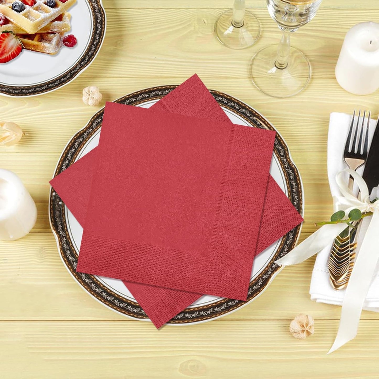 Cocktail Napkins - 600 Count 2-Ply Red Napkins Disposable, 4.75 x 4.75 Inch Folded Paper Napkins Bulk Beverage Napkins for Dinner Wedding Bar Party and Everyday Use