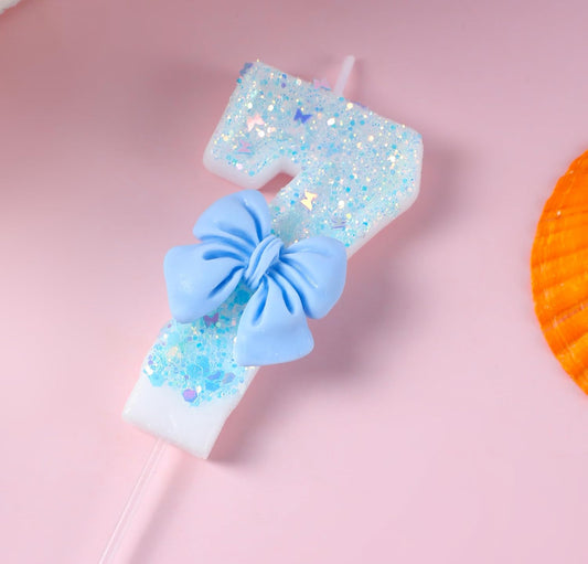 7 Birthday Candles Blue Bow Number 7 Cake Candles, 7th Cake Topper Decorations for Kids Pets Pastel Birthday Party Supplies (Number 7)
