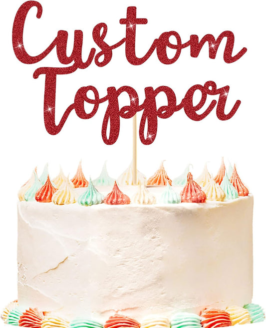 Personalized Cake Topper Birthday Cake Toppers 11 Colours Wedding Cake Topper with Any Text Age Glitter Double Sided Cake Decoration for Anniversary Baby Shower Graduation(Red)