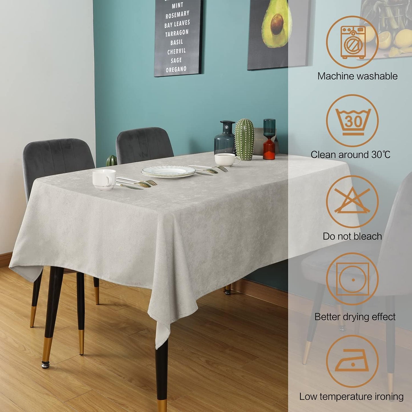 SEASHORE TREE Rectangle Tablecloth Soft-Brushed Fabric Table Cloths 55 x 71 Inch Waterproof Spill-Proof Wipeable Wrinkle Free Dining Table Cover for Buffet Party Wedding Outdoor and Indoor Use, Beige