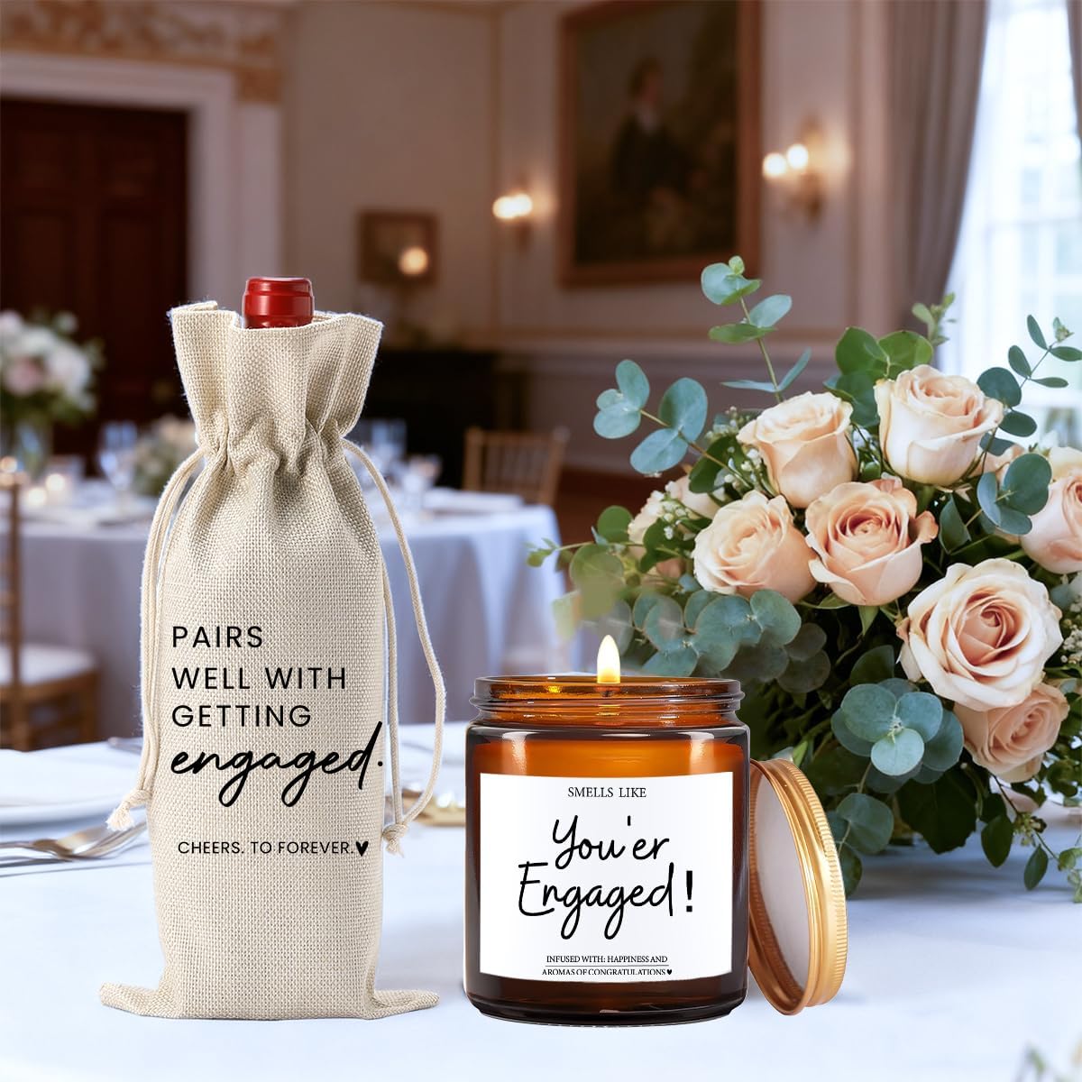 Engagement Gifts for Couples Her Engagement Party Decorations Gift for Couple Wine Bag Scented Candles Set Pairs Well with Getting Engaged Gifts Wine Bottle Bag Smell Like You're Engaged
