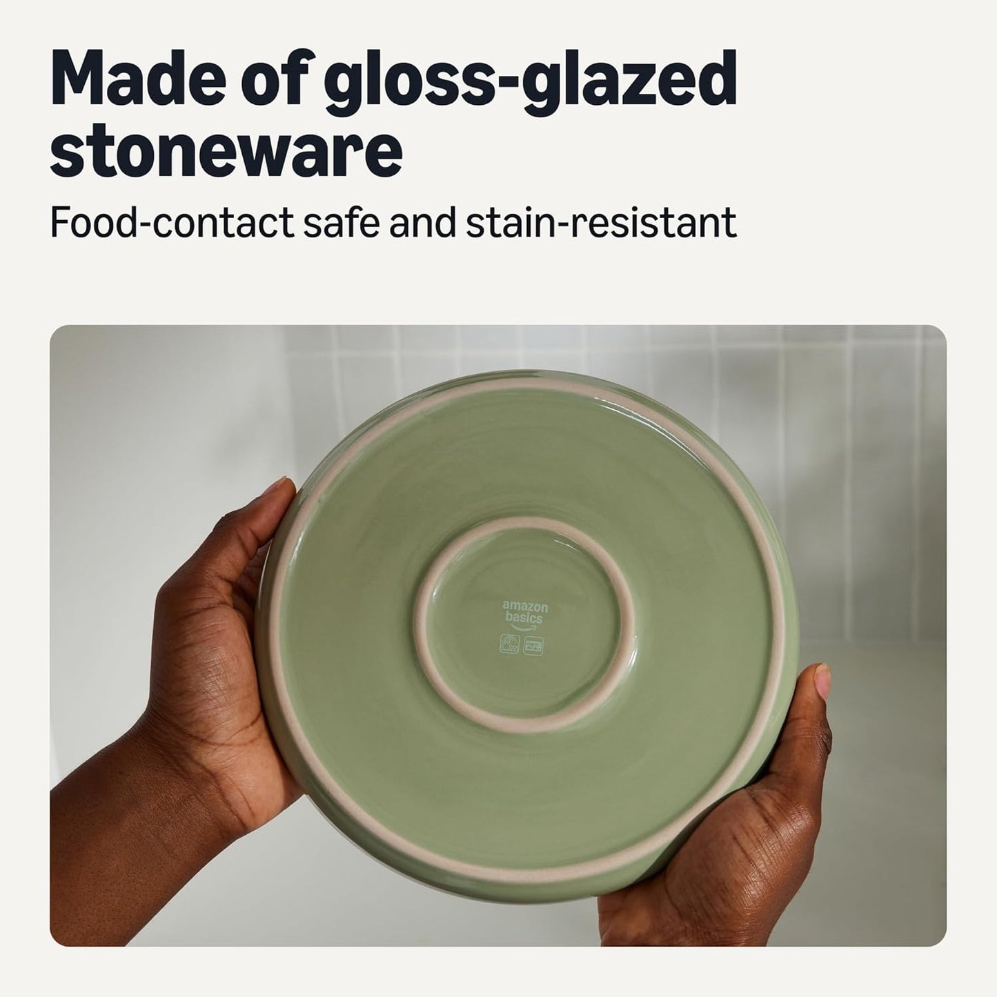 Amazon Basics Glazed Stoneware Salad Plates, 4-Piece Set, Microwave and Dishwasher-Safe, 8.3 in., Olive