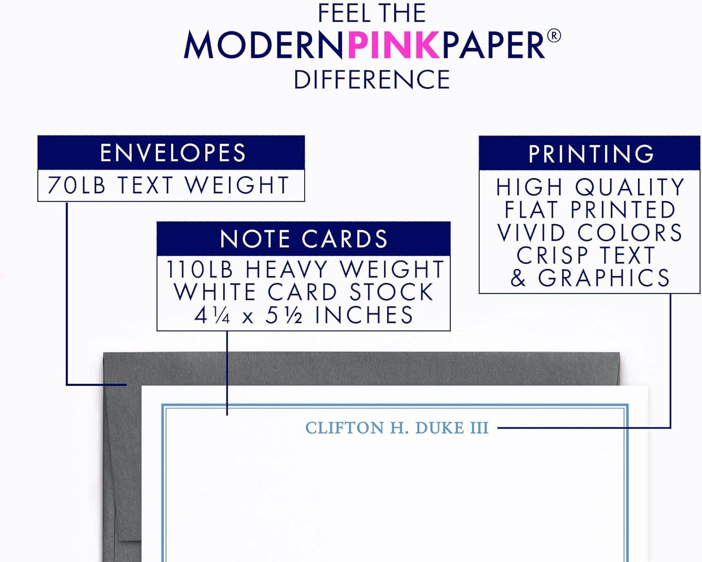Modern Pink Paper Mens Personalized Stationery Set for Boys, Boys Personalized Thank you Notes, Men Custom Note Cards, Mens Stationary Set, Your Choice of Colors and Quantity
