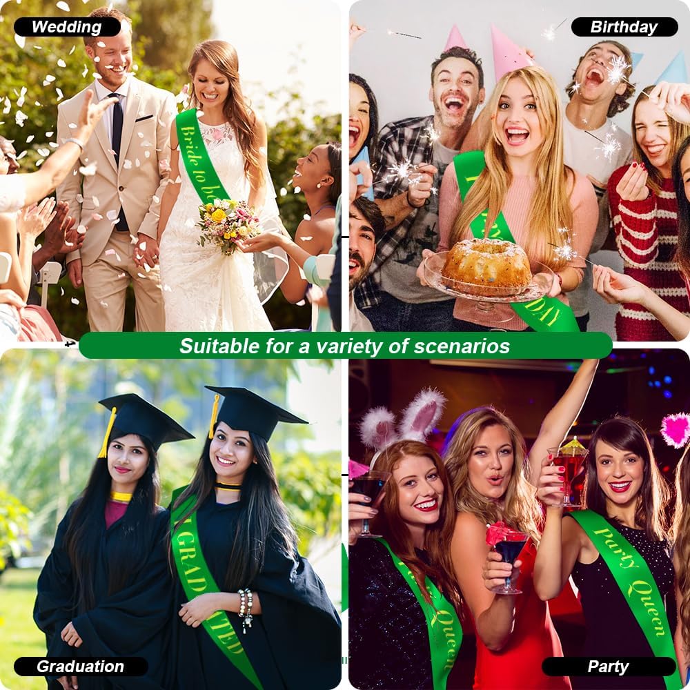 12pcs Green Girl Scout Sash With Badges - Blank Sashes for Pageants, Graduation, Bride, Birthday, Prom Queen, Homecoming Court - Make Your Own