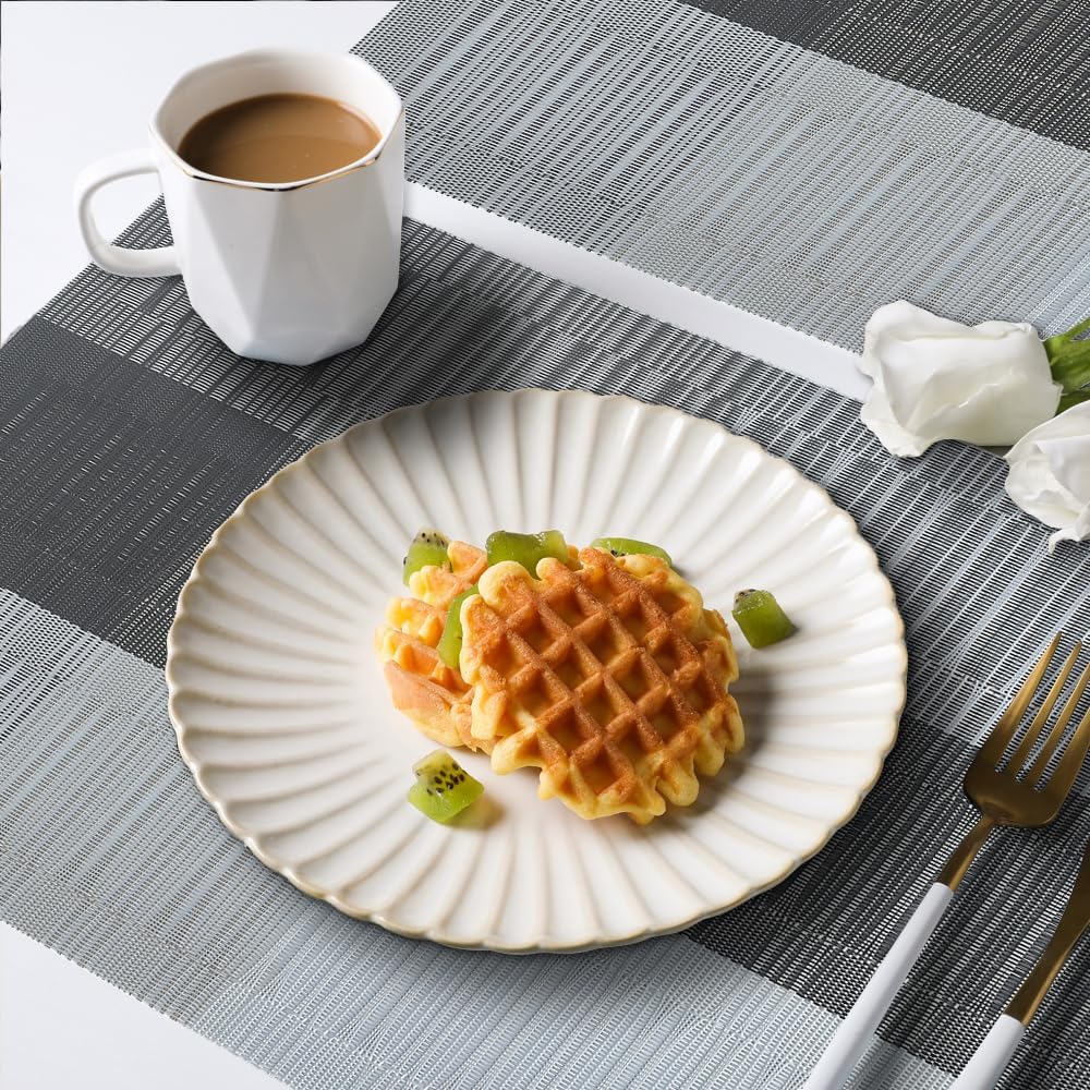 homEdge PVC Placemat, 4 PCS of Non-Slip Heat Resistant Place Mats, Washable Vinyl Placemats, Set of 4 – Ombre Silver Gray Black