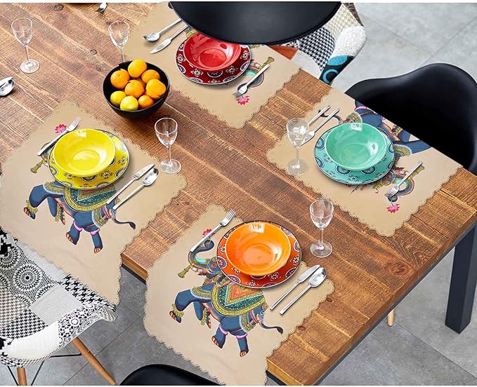 Yibeas Elephant with Jockey Cloth Napkins Dinner Table Napkins Traditional Indian Rajasthani Wall Painting Washable Reusable Napkins Set of 4 Home Holiday Party Wedding 18 x 18 inch
