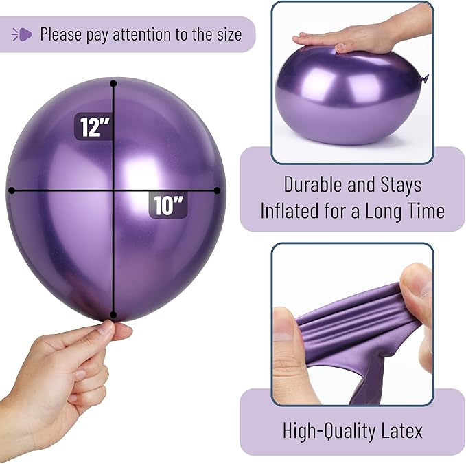Mr. Pen- Metallic Balloons, 12 Inch, 54 Pack, Metallic Purple Balloons & Confetti for Birthday Party