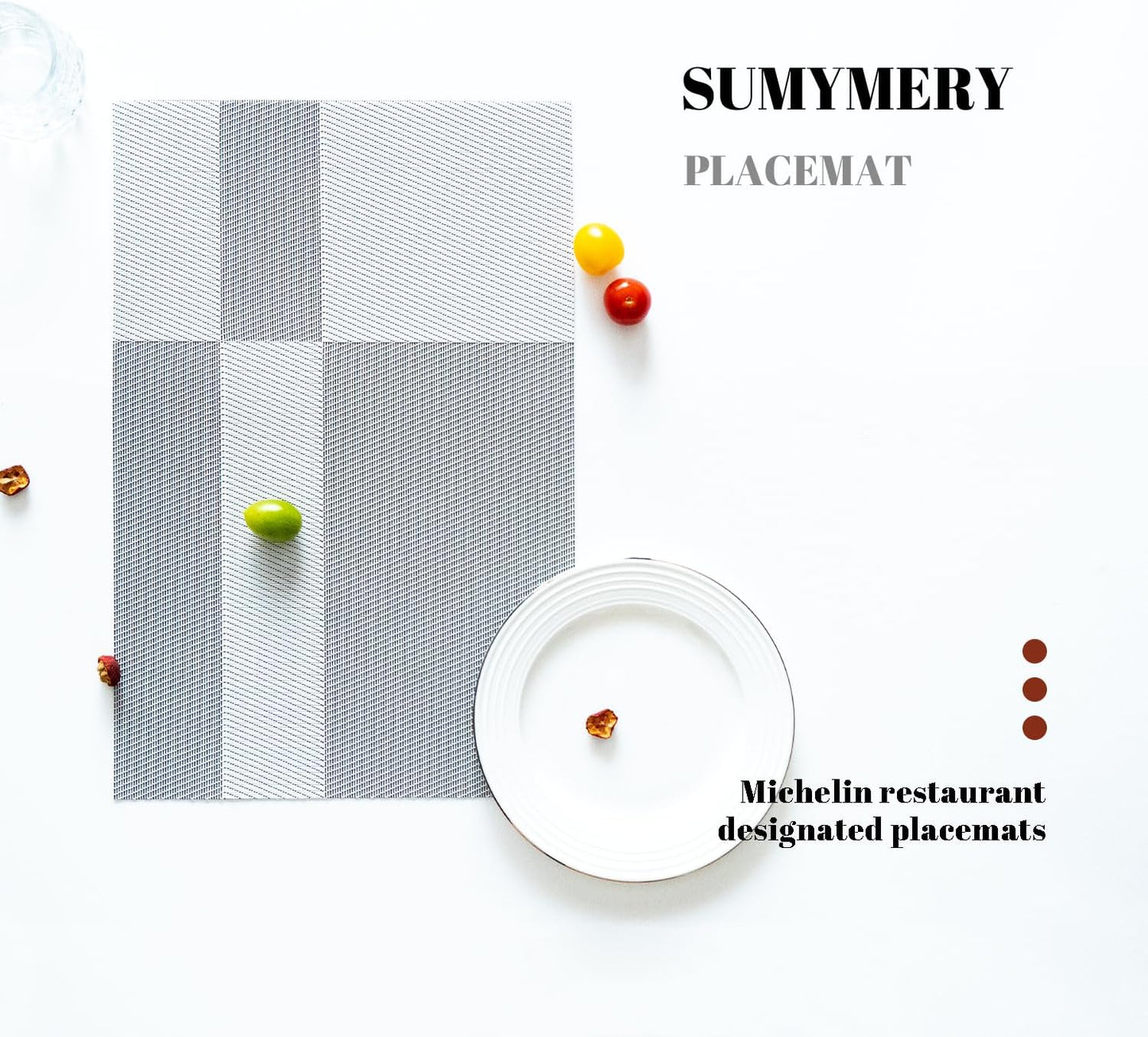 Placemats Set of 6 Vinyl/Plastic Woven Place Mats for Kitchen Table Indoor/Outdoor Washable Placemat Wipeable Dining Table Mats (Silver Cube,6)
