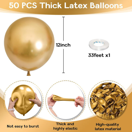 Gold Balloons 12 Inch, 50Pcs Metallic Gold Balloons Chrome Gold Metallic Balloon Golden Shiny Matte Gold Latex Balloons for Birthday Graduation Anniversary Baby Shower Wedding Party Decorations