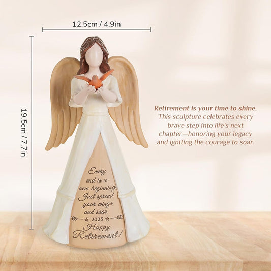 Retirement Gifts for Women 2025: Happy Retired Gift for Woman Nurse Coworker Teacher Doctor Friend Angel Figurine for Retirement Party Decorations