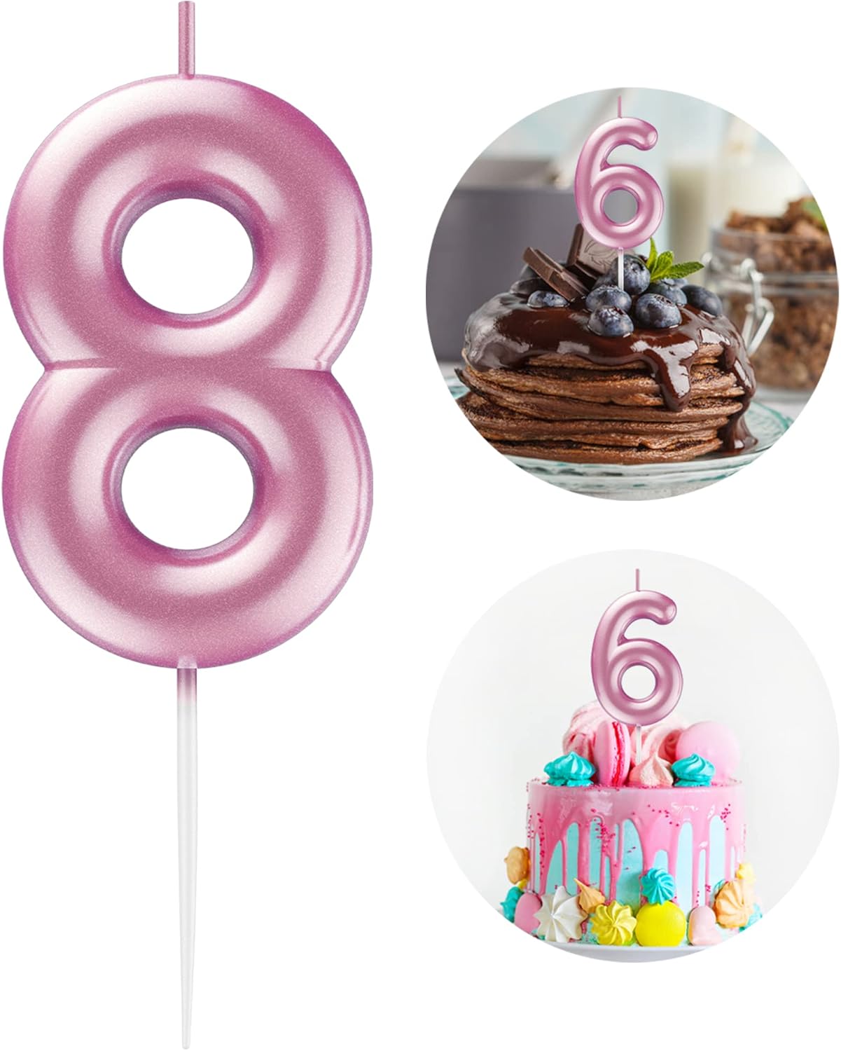 Pink Number 8 Candle Happy Birthday 3D Number Candles for Birthday Cake Party Decoration Wedding Anniversary Celebration Supplies