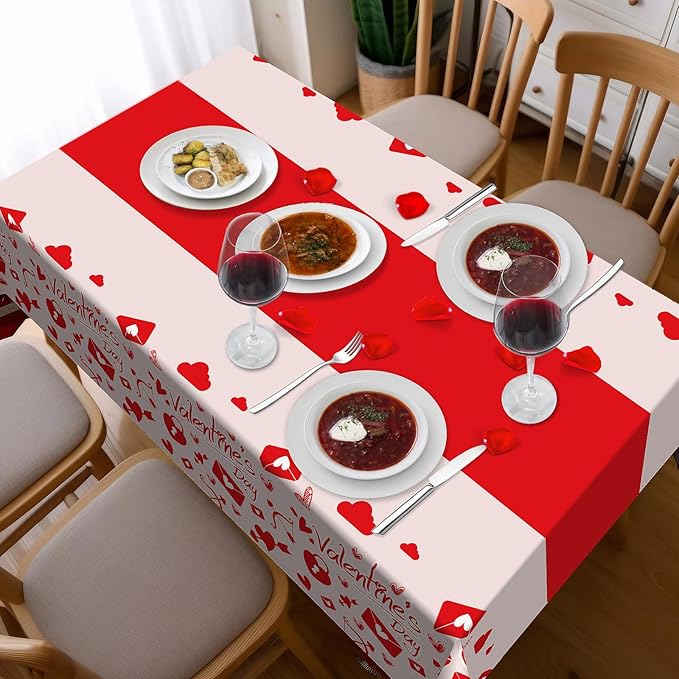Childom Valentines Day Tablecloth for Valentines Day Decorations Party,3 Pack Disposable Plastic Valentines Table Cloths 54" x 108" Pink Table Cover,Valentines Decor for Wedding Engagement Anniversary