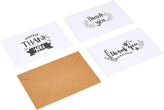 Amazon Basics Thank You Cards and Envelopes, 48 Count, Black and White (Pack of 10)