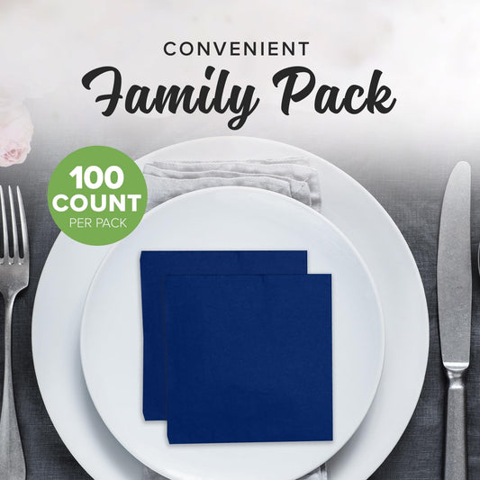 SimuLinen Dark Blue Beverage Napkin - Disposable and Absorbant - Party Napkin/Cocktail napkins - Pack of 100