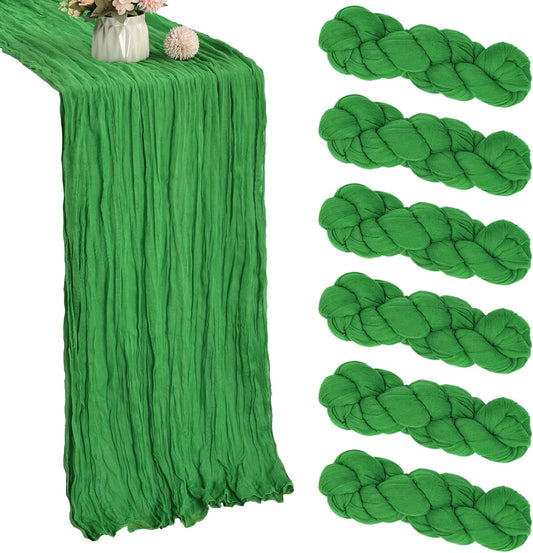 6 Pack 10FT Green Cheesecloth Table Runner 35x120 Inch Gauze Rustic Boho Table Runner Cheese Cloth for Wedding Decor Birthday Party Bridal Baby Shower Table Centerpiece Decoration