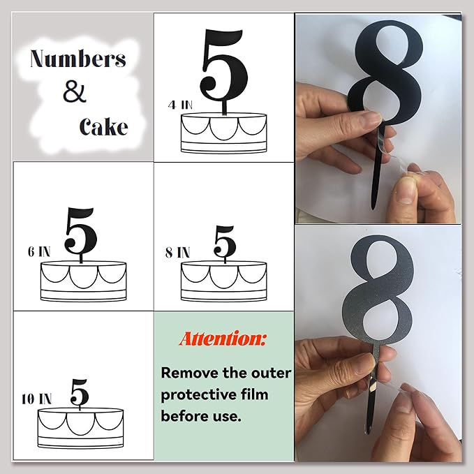 Big 6 IN 0-9 Black Birthday Number Cake Toppers Large Acrylic Happy Anniversary Cake Topper Sticks For Diy Handmade Cake Sign Decorations 10 Pcs Cupcake Topper Party Supplies Black Set