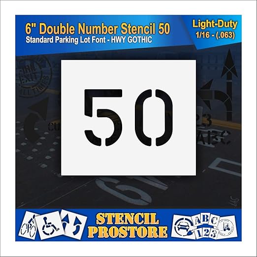 Pavement, Curb, and WheelStop Stencils - 6 inch Double Number Stencil - (50) - 6" x 9" x 1/16" (63 mil) - Light-Duty