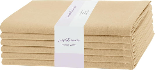 PurpleEssences Set of 6 Cloth Dinner Napkins 100% Cotton 18x18 Inch - Soft Durable Washable - Ideal for Farmhouse Party Fall Thanksgiving - Perfect Everyday Use Table Linen - Beige